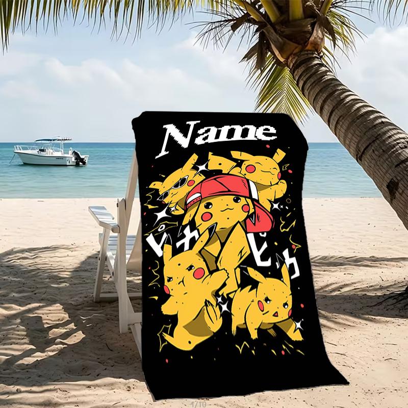 Customizable personalized beach towels Pokémon Pikachu themed designs.Suitable for the beach, yoga, sports;ideal as beach accessories