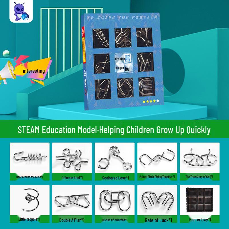 Nine-Link Metal Puzzle Set: Intelligence Unlocking Toy for Decompression.