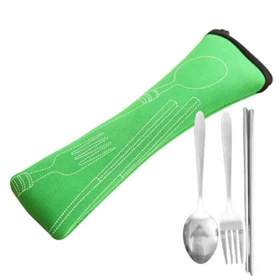 

3 шт. Палочки для еды Вилка Ложка Дорожные Столовые приборы из нержавеющей стали Портативная сумка для кемпинга зелёный