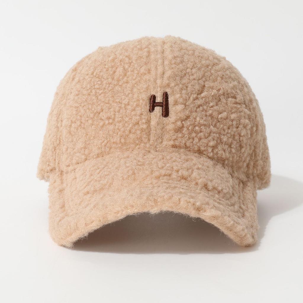 Embroidered H Letter Baseball Hat for Women In Autumn and Winter Lamb Wool Warm and Fashionable Small Peaked Hat Trendy