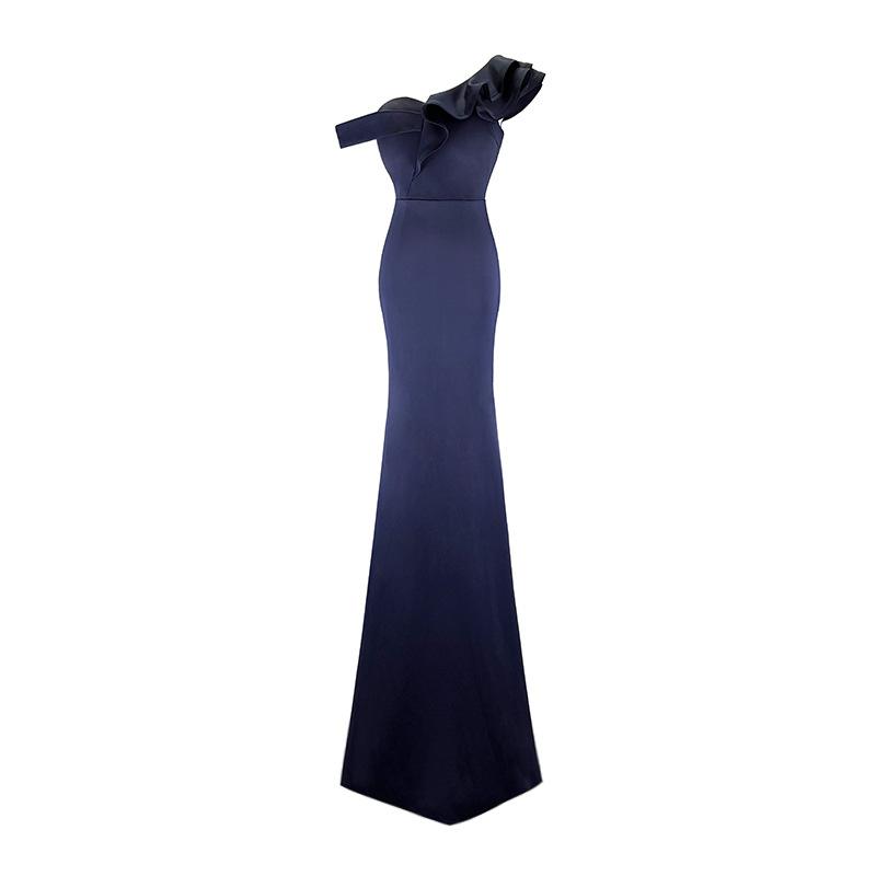 Sexy One Shoulder Bra Dress Slim Fit Slim Wrap Hip Floor Sweeping Women's Evening Dress