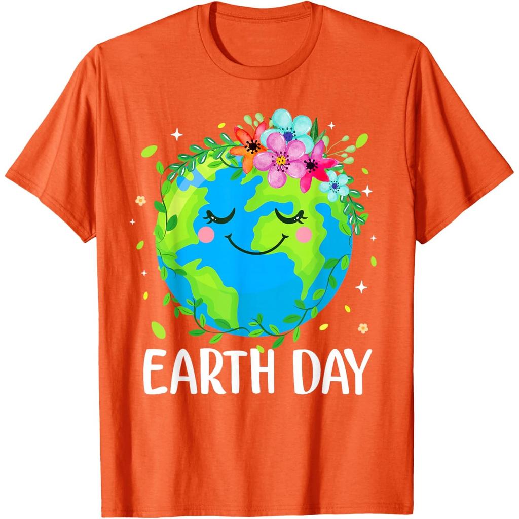Cute Earth Day Floral Graphic Tee Soft Breathable Casual T-Shirt for Adults