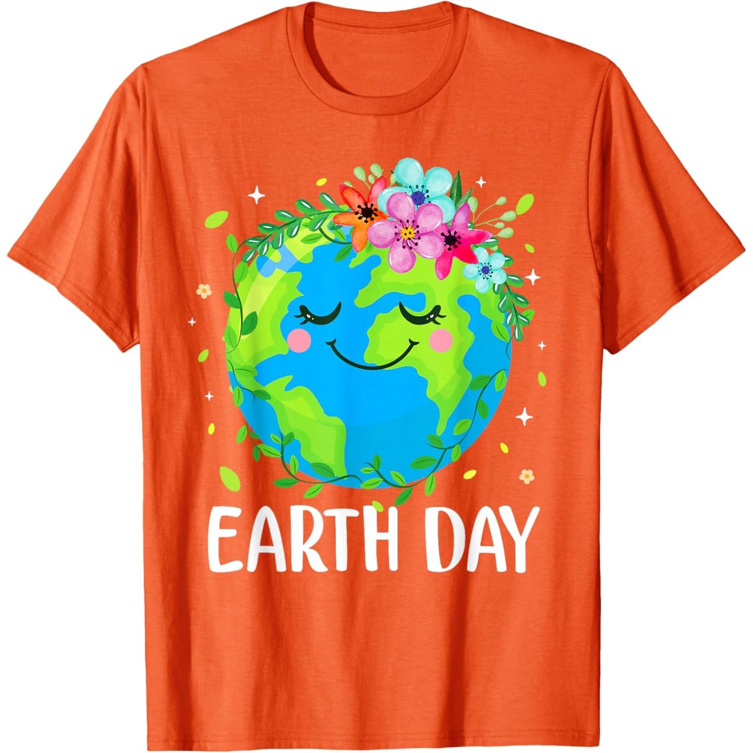 

Cute Earth Day Floral Graphic Tee Soft Breathable Casual T-Shirt for Adults 4XL