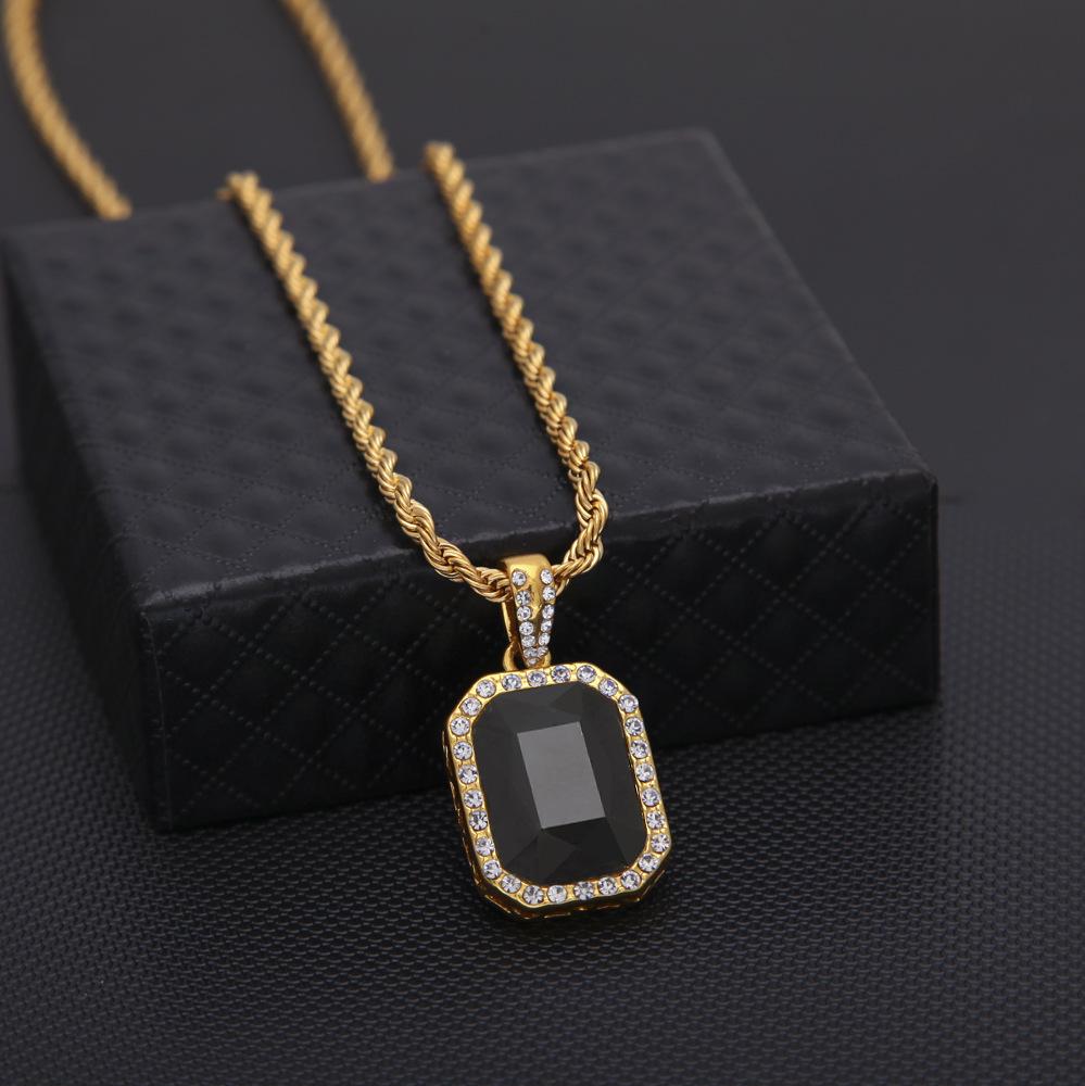 Men's Hip-Hop Diamond Gemstone Pendant Necklace - Trendy, Versatile Alloy Jewelry