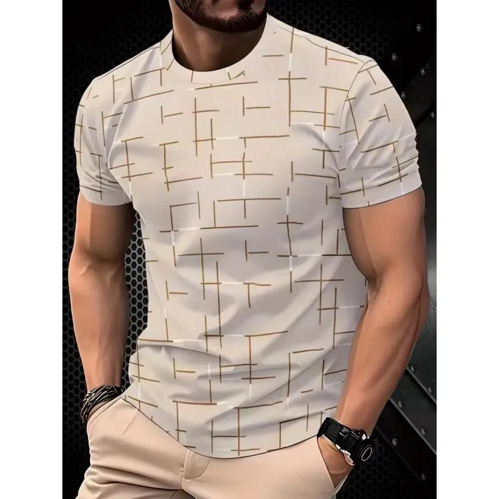 Fashion Versatile Men's Striped Printed Top Short Sleeve Casual Comfortable T-Shirts Men’s