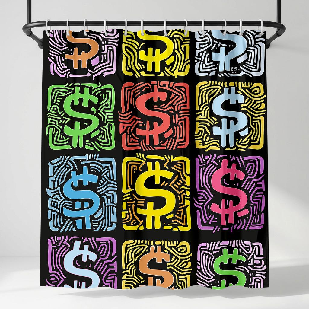 

Colorful Dollar Sign Pop Art Shower Curtain, Abstract Geometric Money Bath Decor, Modern Artistic Bathroom Shower Accessory W60H190(CM)-1 Pcs