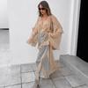 European and American Fashion, Ruffle Edge Perspective Lace-up Long Shirt Bohemian Bat Sleeve Dress