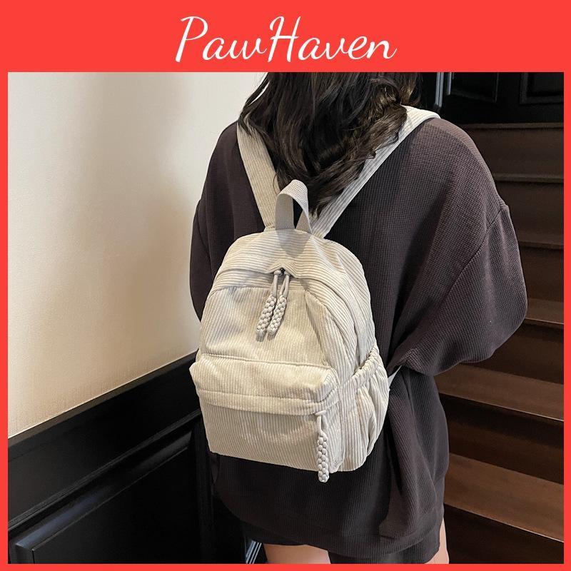 Color Stripes Solid Corduroy Backpack School Travel Functional Inner Pocket