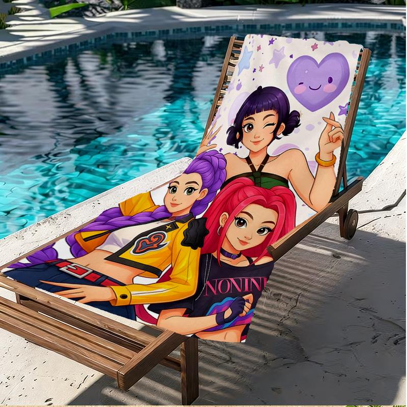 KPop Demon Hunters Print Beach Towel, Versatile Lightweight Absorbent Beach Towel for Pool Surf Yoga Bathroom, Perfect Birthday Holiday Gift