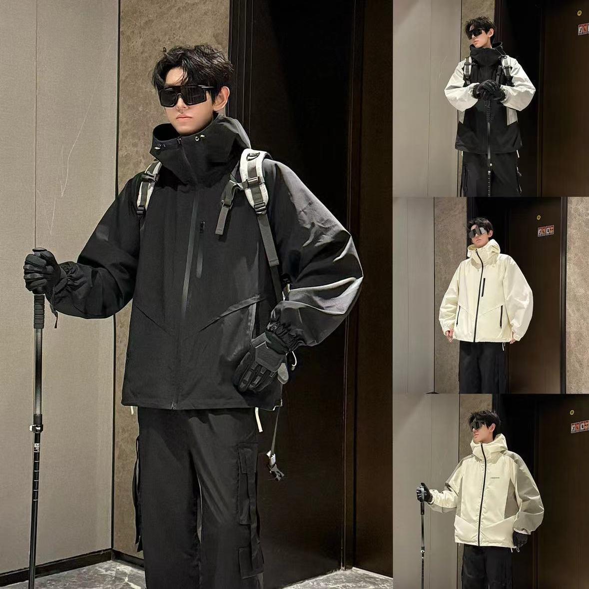 Men s Double-Sided Hooded Windbreaker: Autumn Outdoor Windproof Loose-Fit Jacket XL