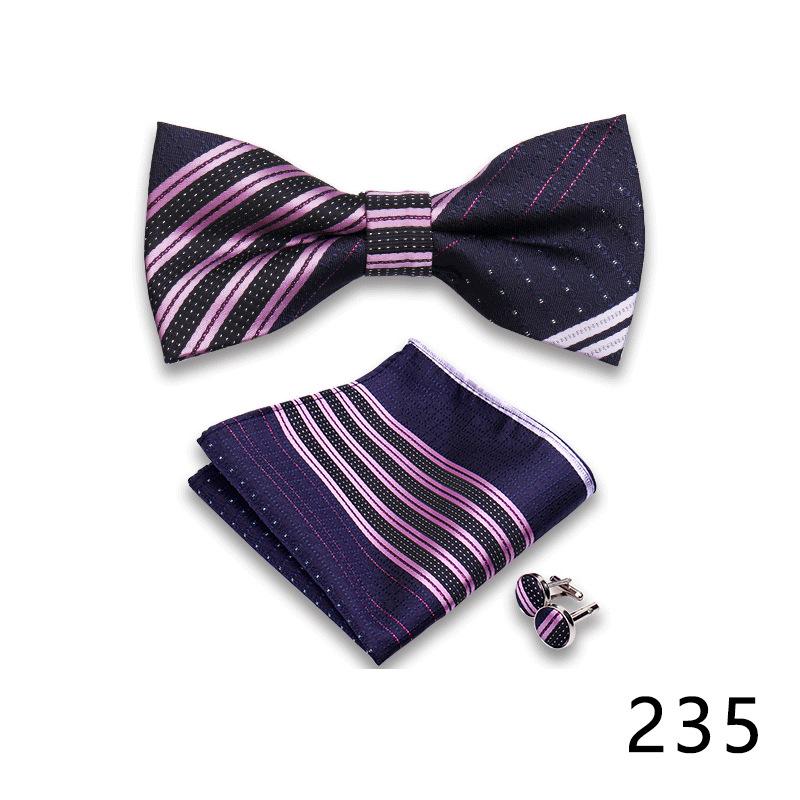 Men's Formal Bow Tie and Pocket Square Set for Banquets and Weddings, with Lapel Flower.