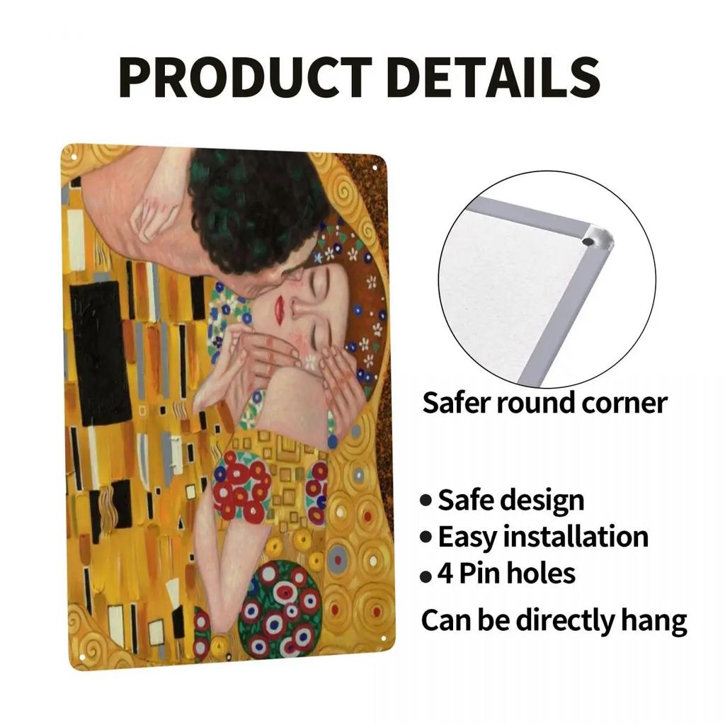 Custom Der Kuss von Gustav Klimt Metallschild Vintage Malerei Kunst Blech Dekorative Schilder Plakette Tor Garten Hof Man Cave Bar Wand