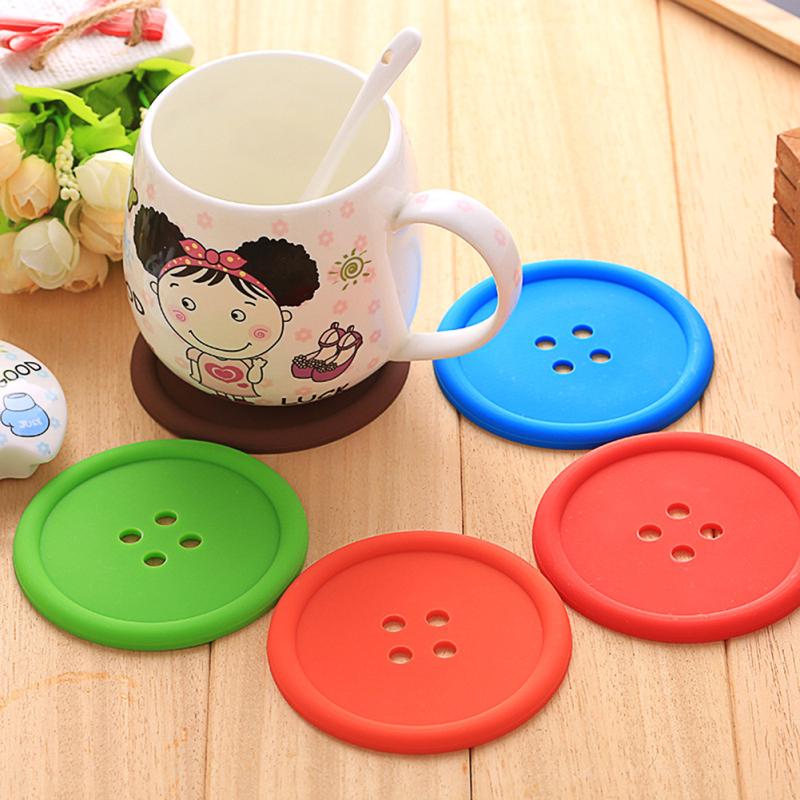 Cute Thermal Insulation Round Button Shape Silicone Placemat Coaster for Mug Glass