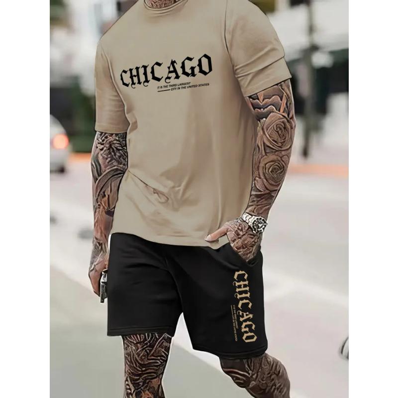

Летний костюм с короткими рукавами и шортами, мужская футболка с принтом в стиле «тренд», круглый вырез, мужской костюм с гангстерским принтом, спортивный костюм из двух частей XL