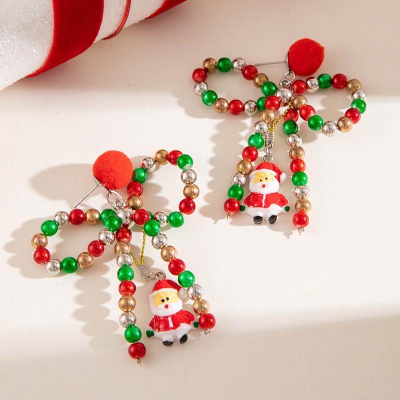 Funny Elk Bells Pendant Earrings for Women Simple Rhinestone Red Heart Christmas Tree Earrings New Year Party Jewelry Gifts