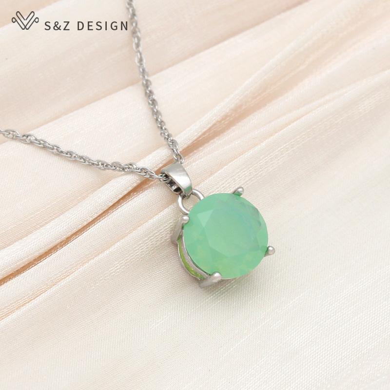 Fashion Classic Round White Green Opal Drop Earrings Jewelry Sets For Women Girl Wedding Party Elegant Pendant Necklace