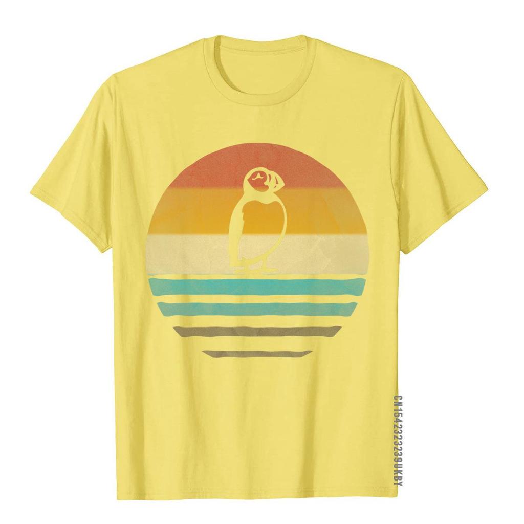 Retro Vintage Sunset Puffin Bird Seabird Cute Funny Gift T-Shirt Top T-Shirts Camisa Fitted Men's Tops Shirts Street Cotton