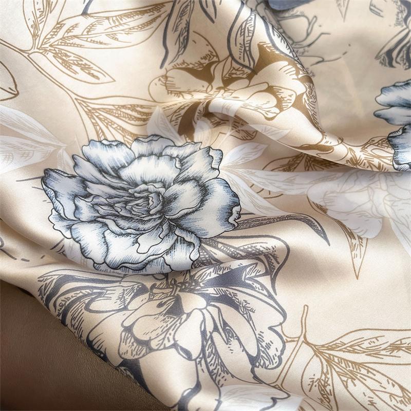 Fashion Luxury Rose Print Scarf Women Silk Scarves Bandana Hijab Neckerchief Shawl Kerchief Hair Band Foulard