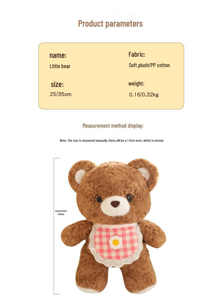 Adorable Zai Zai Bear Plush Toy - Cute Cartoon Teddy with Bib, Perfect Gift!