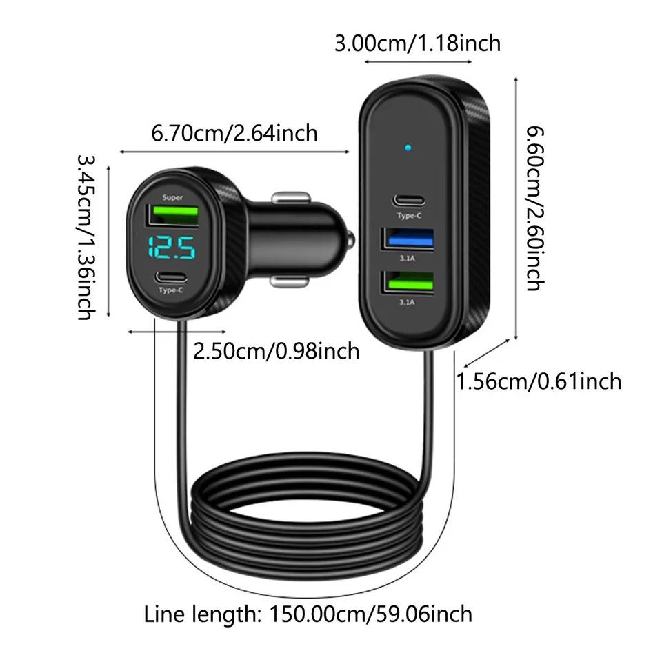 5 in 1 Autoladegerät 66W USB Auto Handy Ladeanschluss Typ-C Schnellladung Multi USB Port 12V Autoladegerät Splitter Zubehör