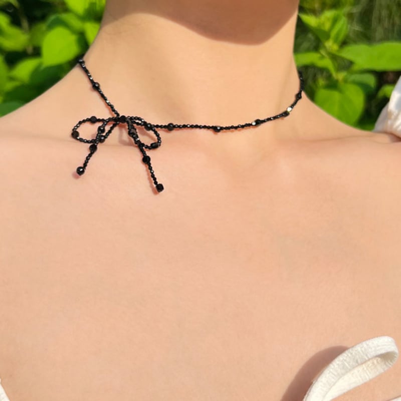FANTASTIC PLANET Ribbon Beads Necklace (BLACK)