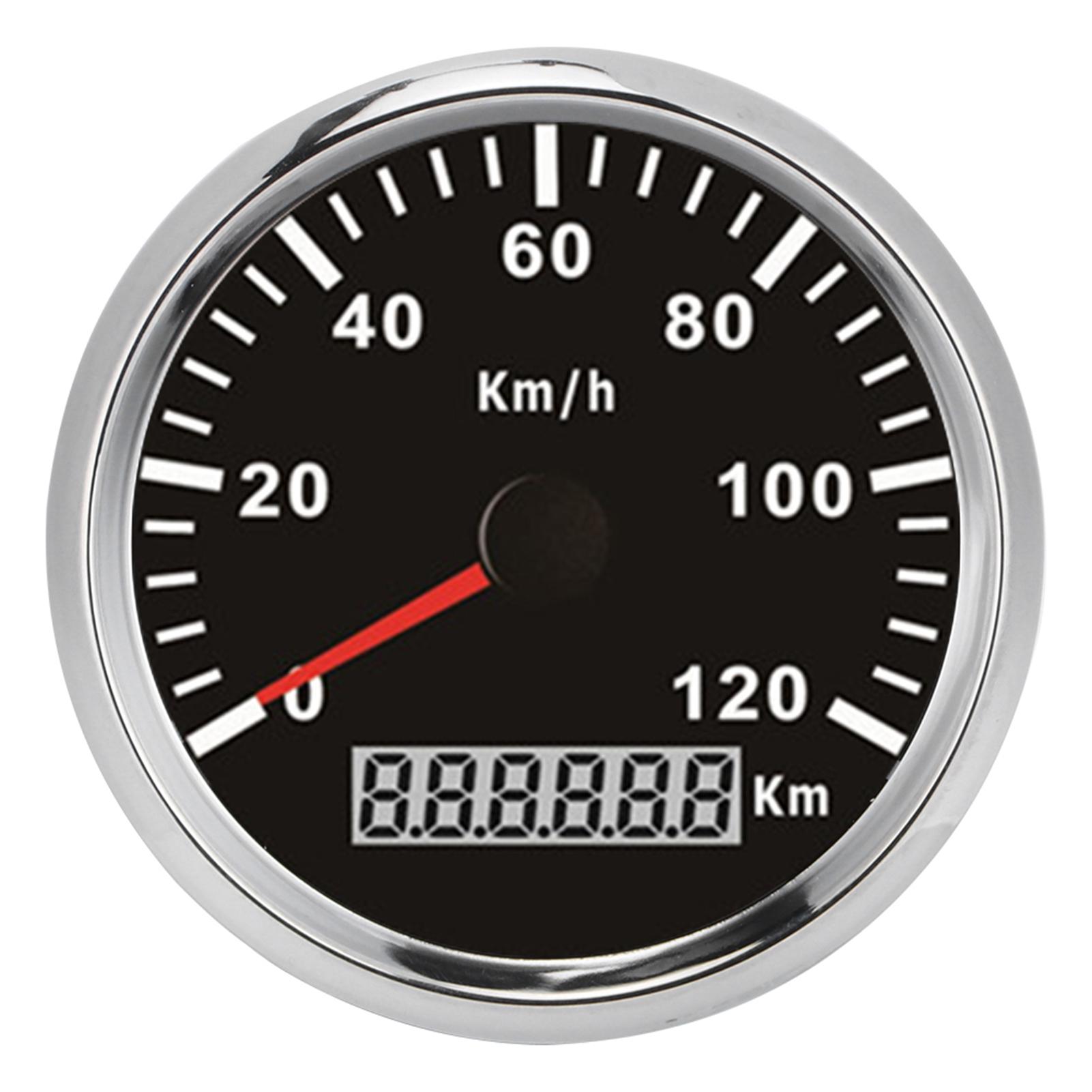 

85mm 3.3in Universal GPS Speedometer Waterproof Anti Fog Meter 0 120km h for Car Truck Boat Motor(Silver Frame Black