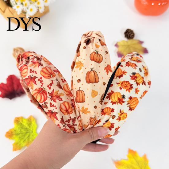 Decorative Headband for Holiday Parties Fall Knotted Women, Pumpkin Maple Leaf Headband, Stable Non Slip Hair Accessory Wide Brim Thanksgiving Autumn