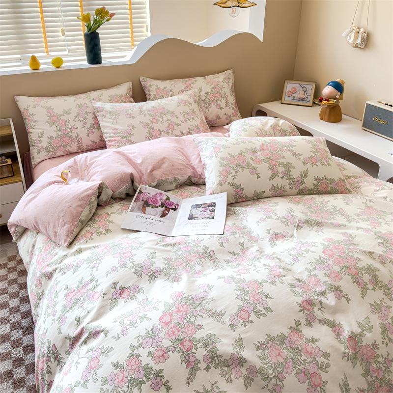 Bedding Four-piece Set, Cotton Pure Cotton Floral Quilt Cover, Bed Sheet Dormitory Three-piece Set