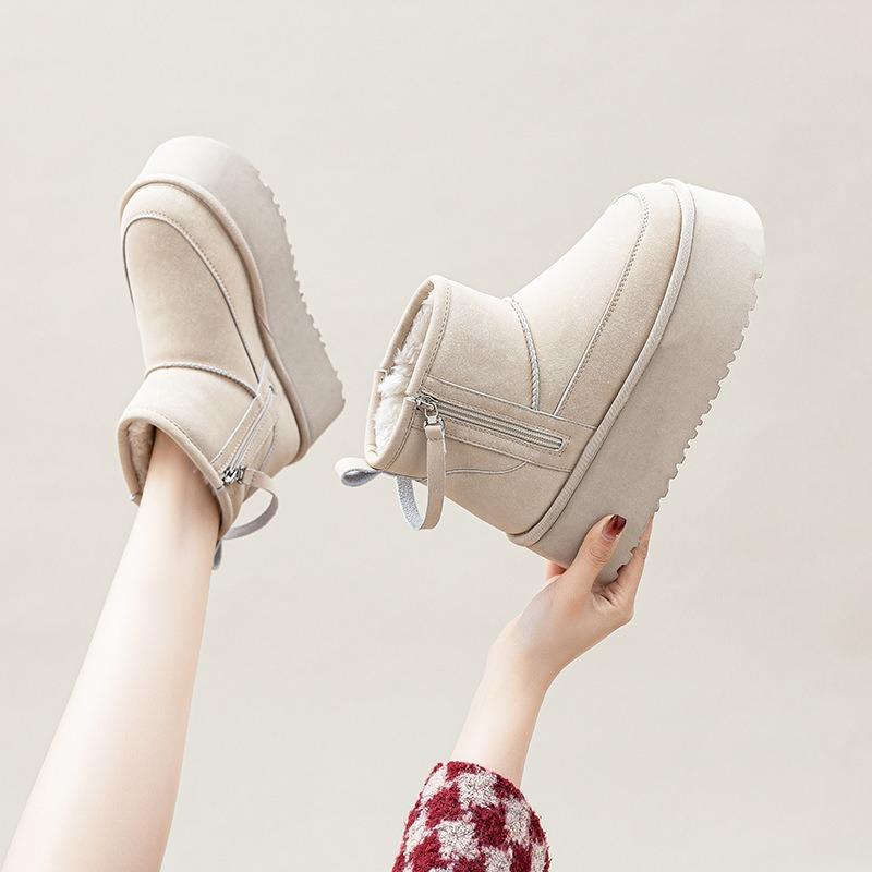 New snow boots heightened thick-soled mid-tube side zipper warm women's boots women's shoes casual versatile cotton shoes