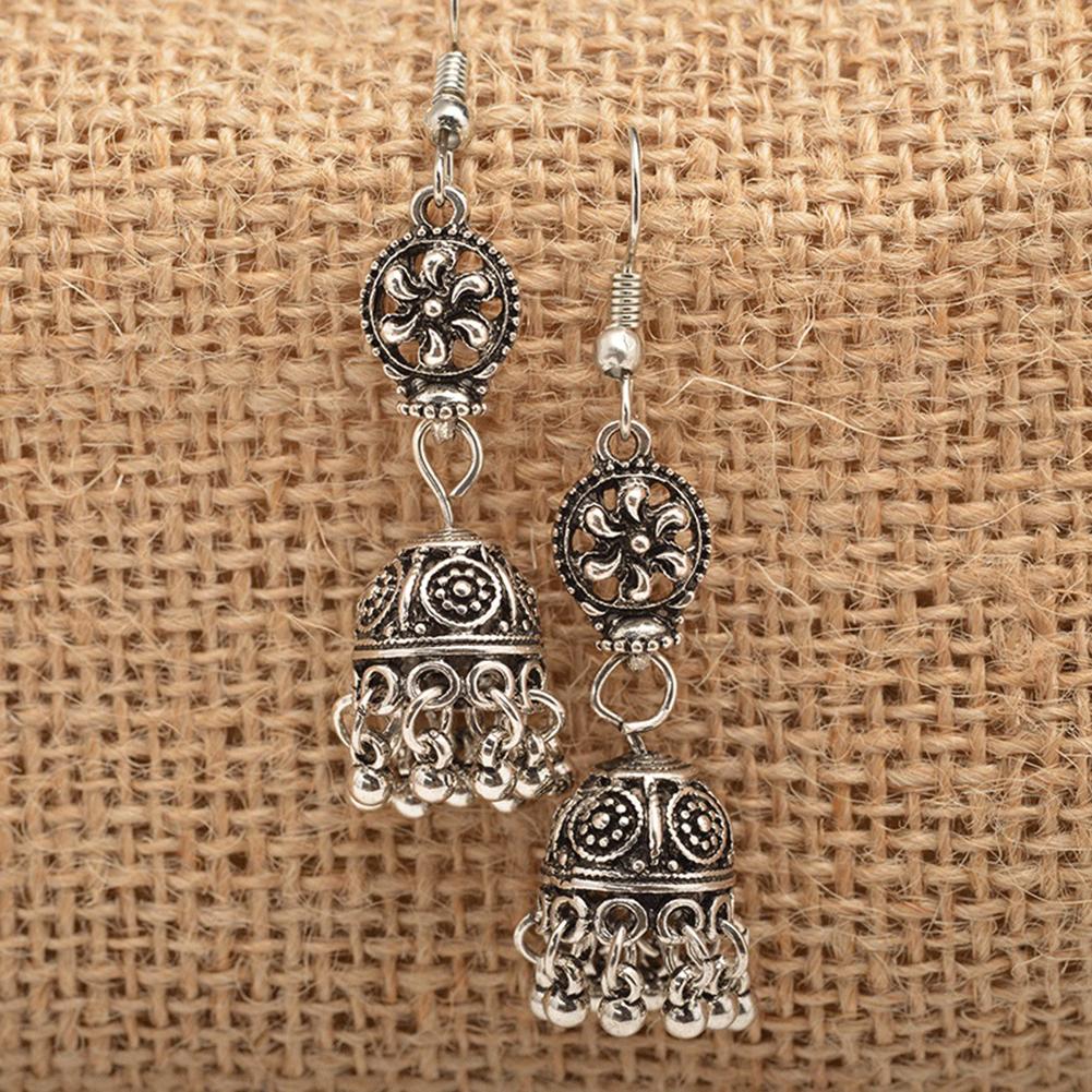 Women Vintage Carved Earrings Hollow Out Flower Bells Drop Earrings Long Dangle Earrings
