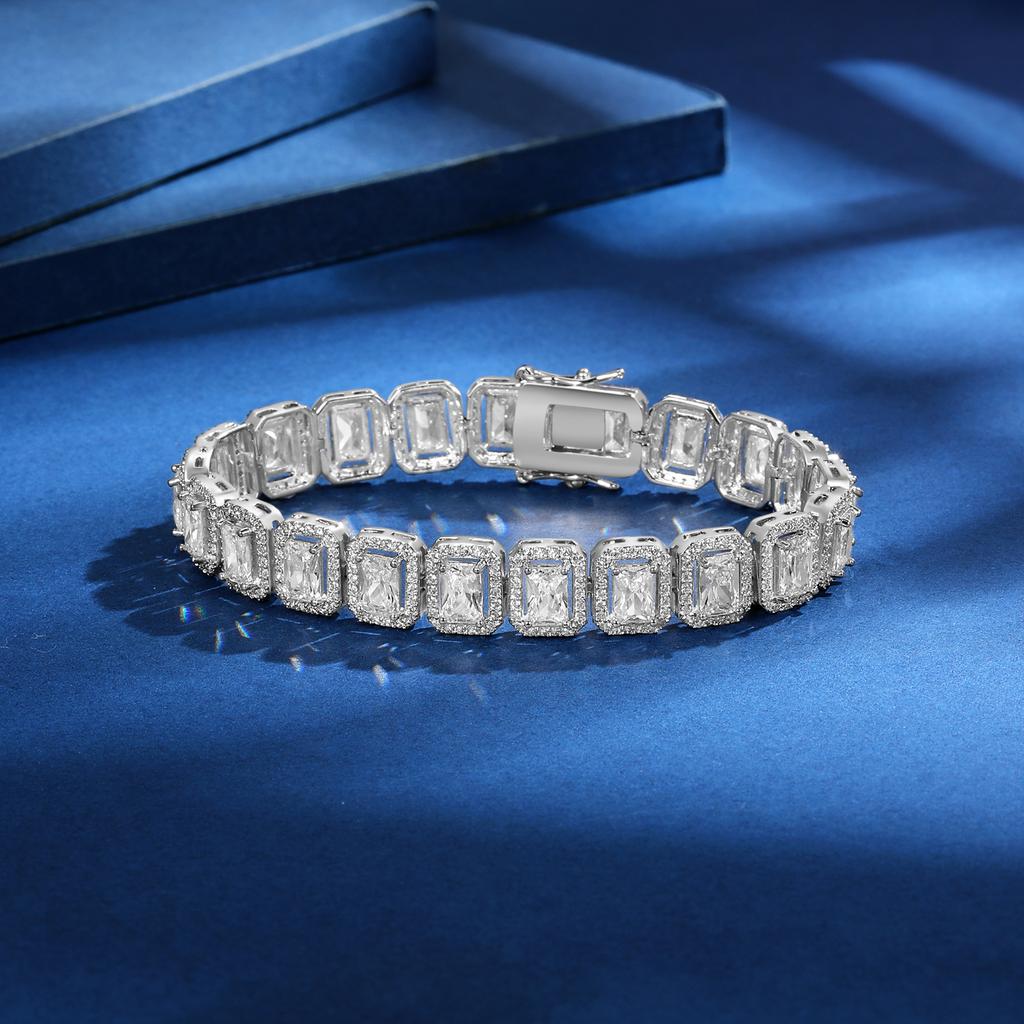 A Square New European and American Hip Hop Copper Inlaid Zircon Bracelet Cuban Chain Tide