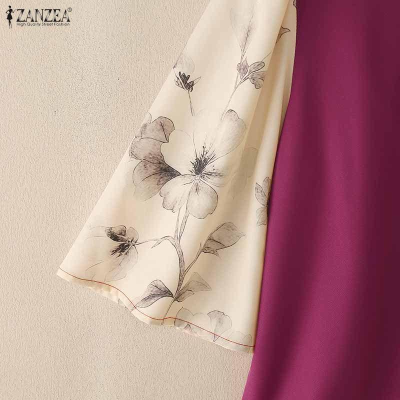 ZANZEA Damen Casual V-Ausschnitt Spleiß 3/4 Ärmel Lockere Bluse