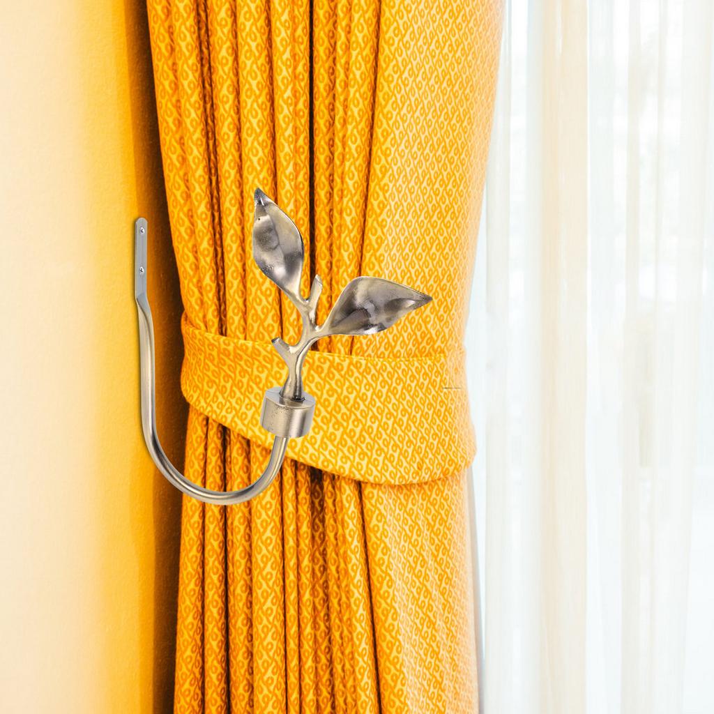 2 Pièces Crochets de Rideaux Forme en U Métal Fixation Murale Retenues de Draperie Design Feuille Installation Facile Sans Percage pour Décoration de Maison