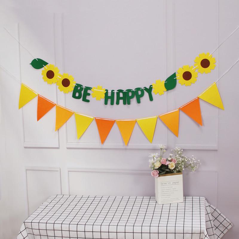 Forest Style Felt Triangle Party Flags In Brown, Blue, and Green