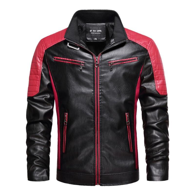 New Style Leather Jacket Fashion Splicing Trendy Men s Motorcycle Leather Jacket Spring, Autumn and Winter Four Seasons Leather Jacket for Men M