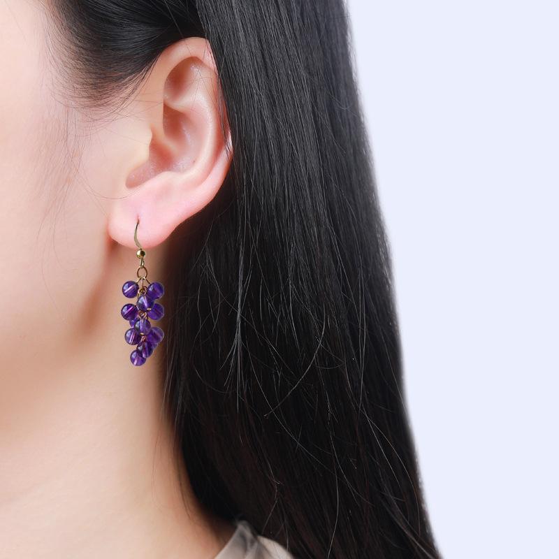 New Chinese Grape-shaped Purple Glass Beads Fringed Ear Hooks Fashionable Versatile Temperament Earrings Niche Simple Earrings Women