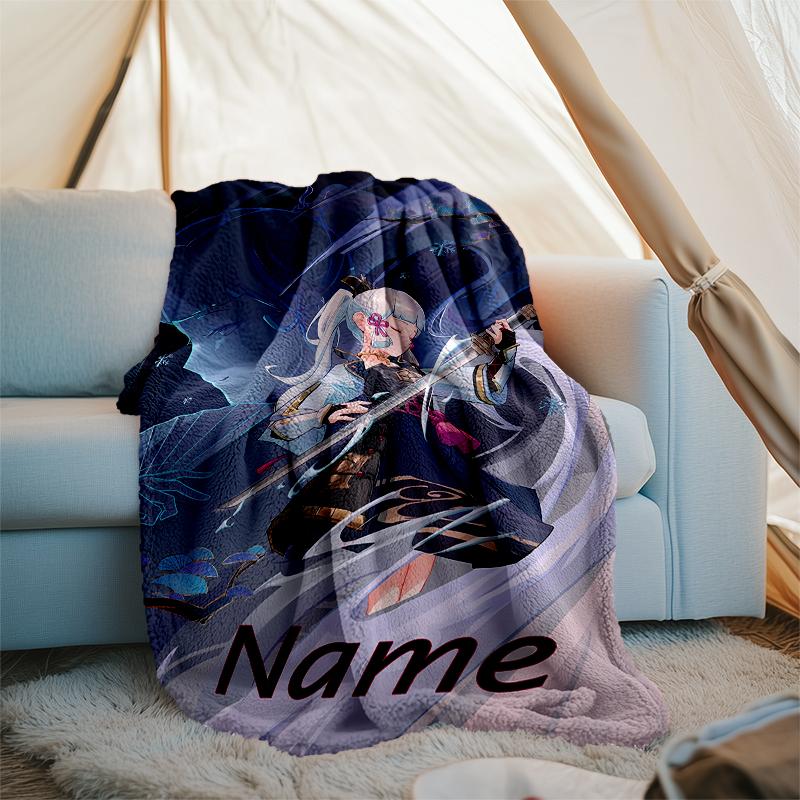 Personalized Custom Name Blanket - Genshin Impact Ayaka Kamisato Print Design,Blanket for Sofa,Bed,Travel,Camping - Soft and Warm, Great Gift