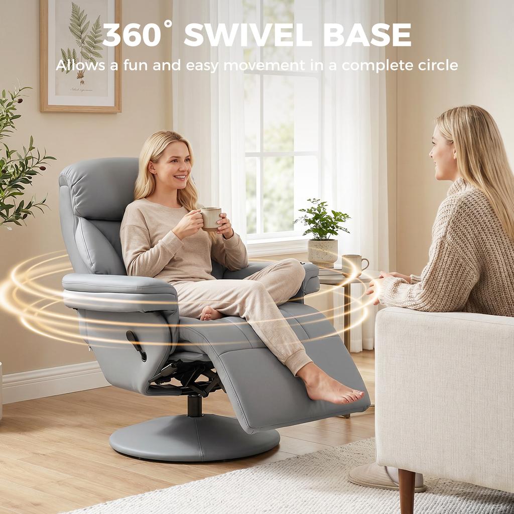 Upholstered Reclining Armchair, Manual Recliner Chair with Footrest and Adjustable Backrest, Grey