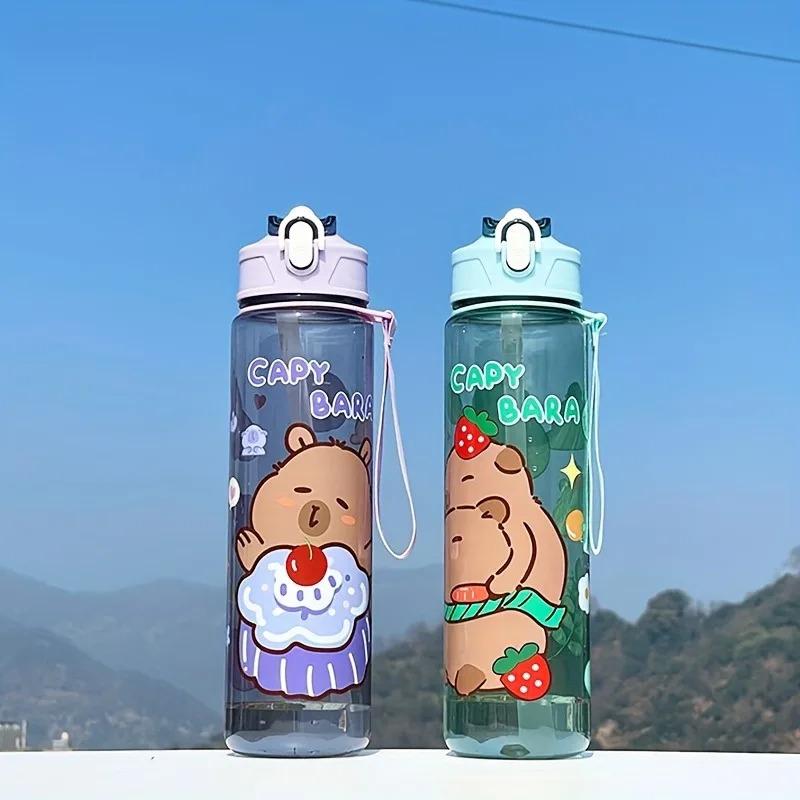 800ML Kids Water Bottle Creative Cartoon Plastic Cup With Straw&Hand Rope Large Capacity Outdoor Portable Water Cups