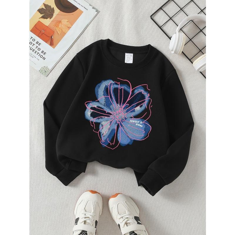 Kids Sweatshirt,Crew Neck Fashion Top, Fun "Perfect Is Boring Flower" Patterned Sweatshirt, for Everyday Casual Wear, for All Kinds of Daily Outfits