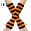 Stylish Half Finger Gloves Striped Knitted Arm Warmers for Women, Fingerless Sleeves, Soft Winter Daily Commuting Gear Thermal Wrist Autumn