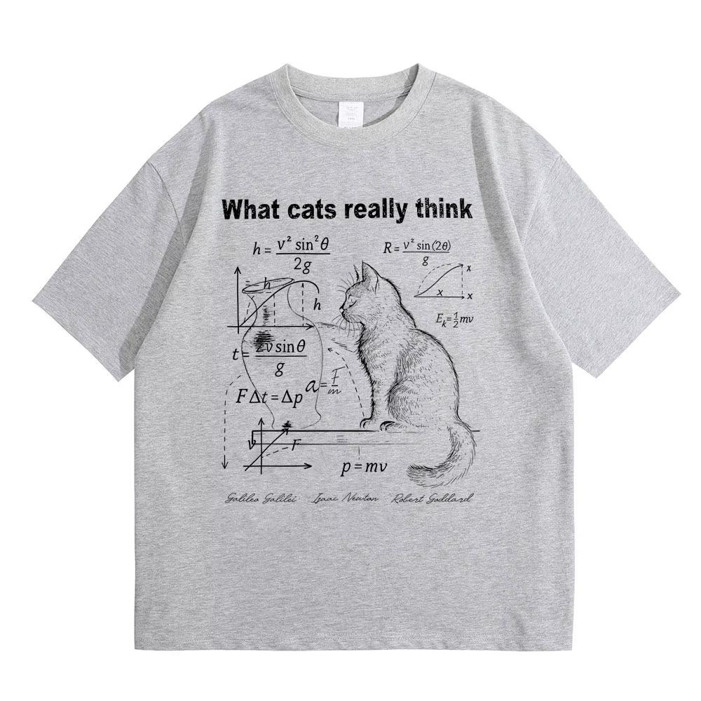2026 What Cats Really Think Schrodinger Cat Funny Meme Graphic Tshirt Mens Womens Cotton Casual Top Fit Street Wear Ins Y2k