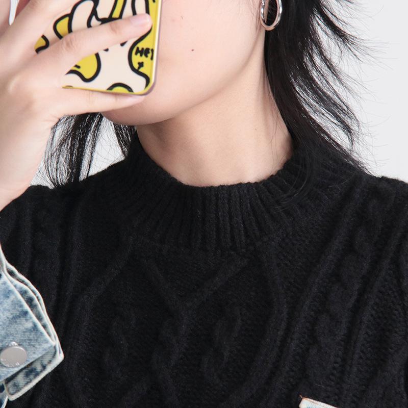European High-End Denim Patchwork Knit Lazy Sweater, Autumn/Winter 2026 Collection