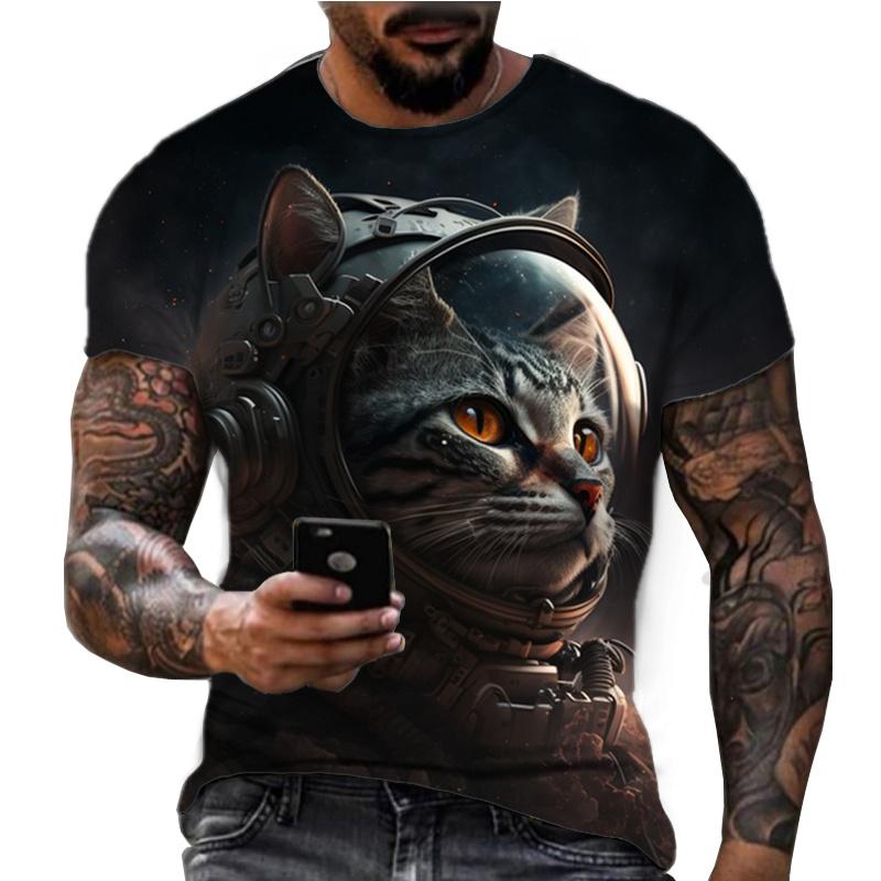 Sommer Rundhals Cooles Astronauten Katze Muster 3D Druck Top Modische Lässige Kurzarm Herren T-Shirts