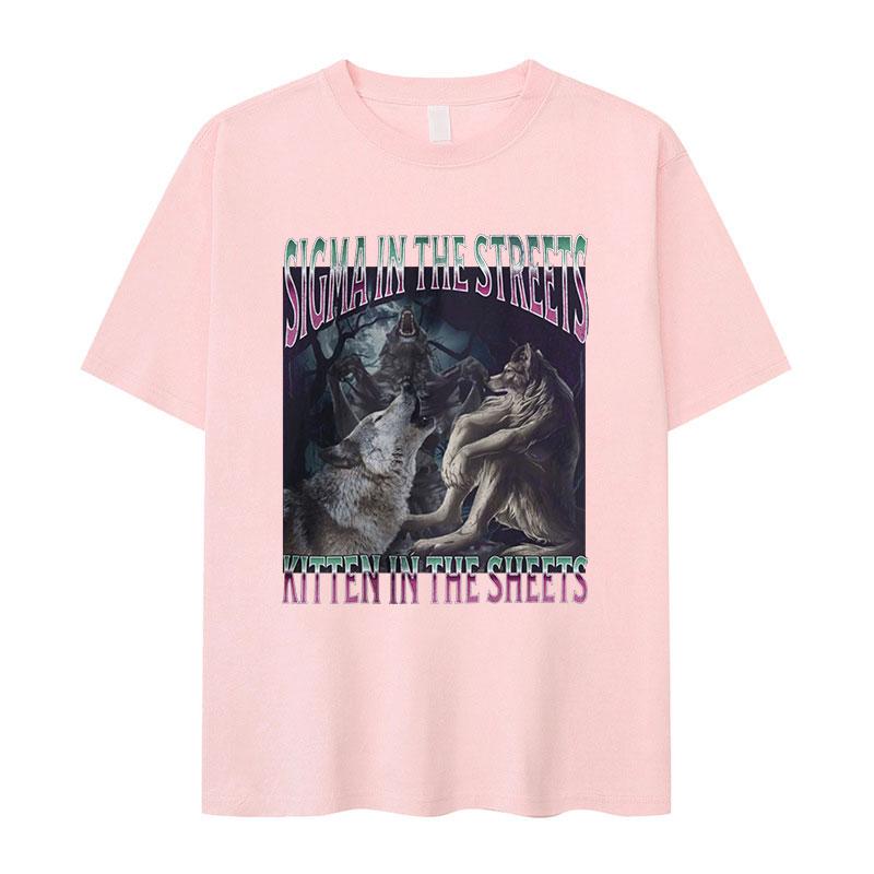 Sigma auf der Straße Kätzchen im Bett Lustiges Werwolf Meme T-Shirt Mann Cringe Werwolf Reißend Gothic Streetwear T-Shirt Männlich