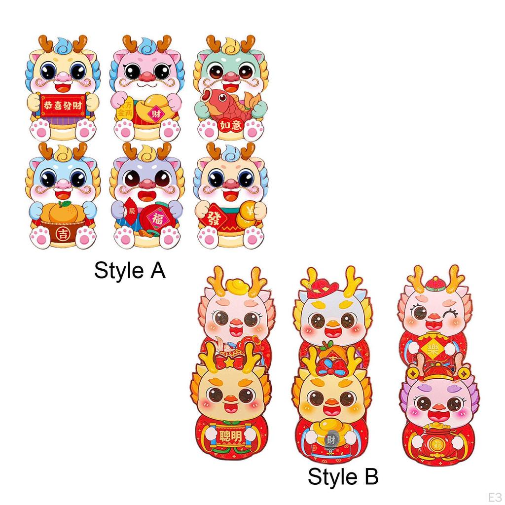 6 Red Envelopes for The Chinese Lunar Year, Hong Bao, Traditional Gift, Packets