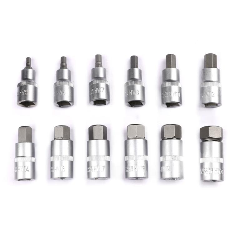 12x Hex Bit Socket Set Screwdriver Bit Allen Key Socket Set 1/2" Converters