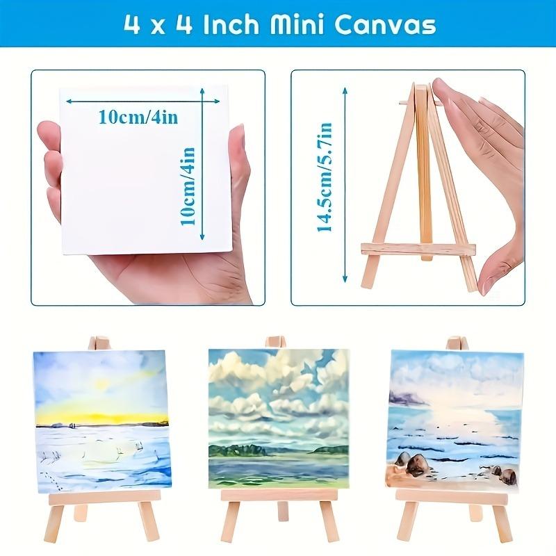 10/20pcs 4x4 Inch Mini Stretch Canvas with Wooden Easel Set Art Primed Canvases for Painting Acrylic Pouring Oil Paint & Wet Art