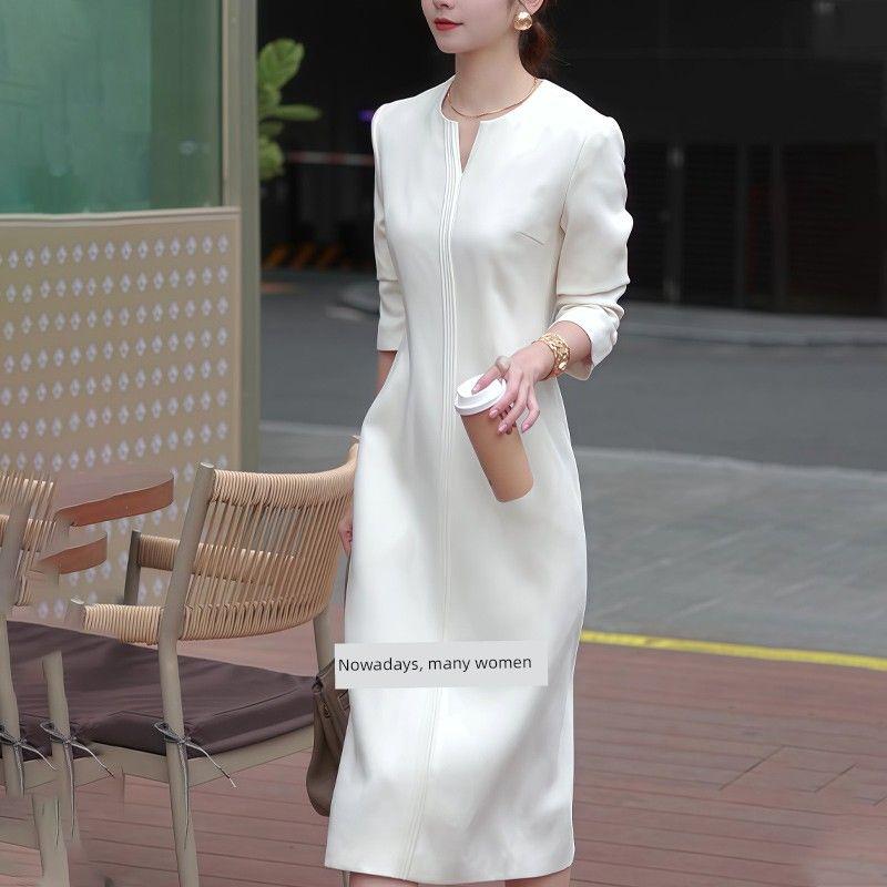 

White Dress for Women 2026 Summer New Design Slim Fit Elegant Fashion High-End Commuter Long Dress White M