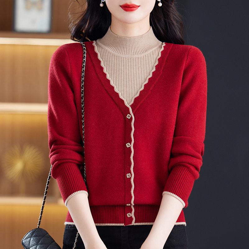Women's Clothing Autumn and Winter Thick Fake Two-piece Knitted Sweater Fashionable Knitted Sweater